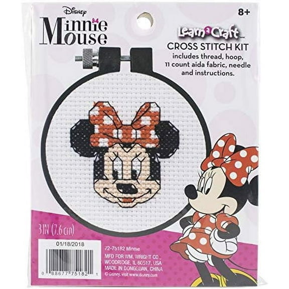 Dimensions Minnie Mouse Counted Cross Stitch Kit for Beginners, 11 Count White Aida, 3''D