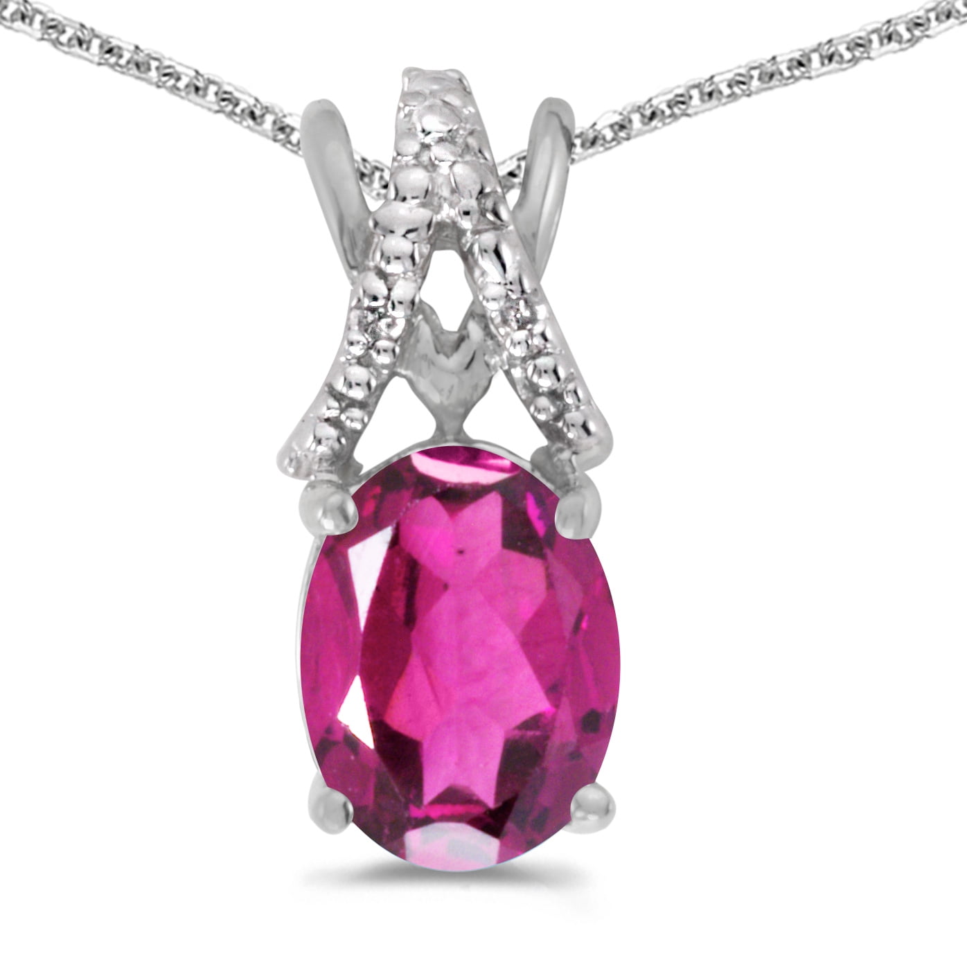 Details about   14k White Gold Oval Pink Topaz And Diamond Pendant with 18" Chain 