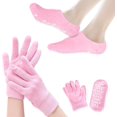 thumbnail image 2 of Moisturizing Gloves and Socks, Gel Spa Moisturizing Therapy Sock ＆ Glove, Overnight Gloves for Dry Hands, Repair and Soften Aging, Hand and Feet Care for Chapped and Dry Skin (Pink), 2 of 7