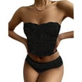thumbnail image 4 of Conjunto de lencería sexy sin tirantes con encaje cruzado en el pecho para mujer - Ropa interior push up, poliéster, color liso, tallas S-XXL, ropa informal para todas las estaciones, 4 of 7