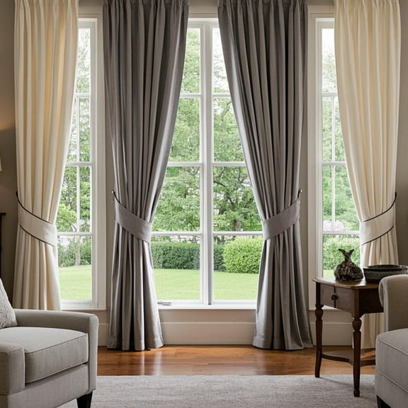 SMILETIME Grey & Ivory White Back Tab Curtains, 4 Panels Set Rod Pocket & Pinch Pleat Design Light-Filtering & Thermal Insulation Ideal for Living Room, Bedroom & Office Windows