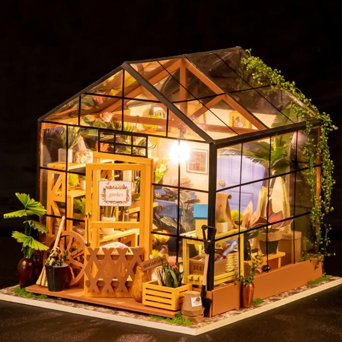 Paper model kit Garden House LED Wooden 