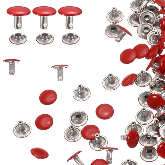 Uxcell 60 Sets Double Cap Leather Rivets 10x8mm for Fabric Belt Pet Collar Boot Bag Repair and Decoration Red