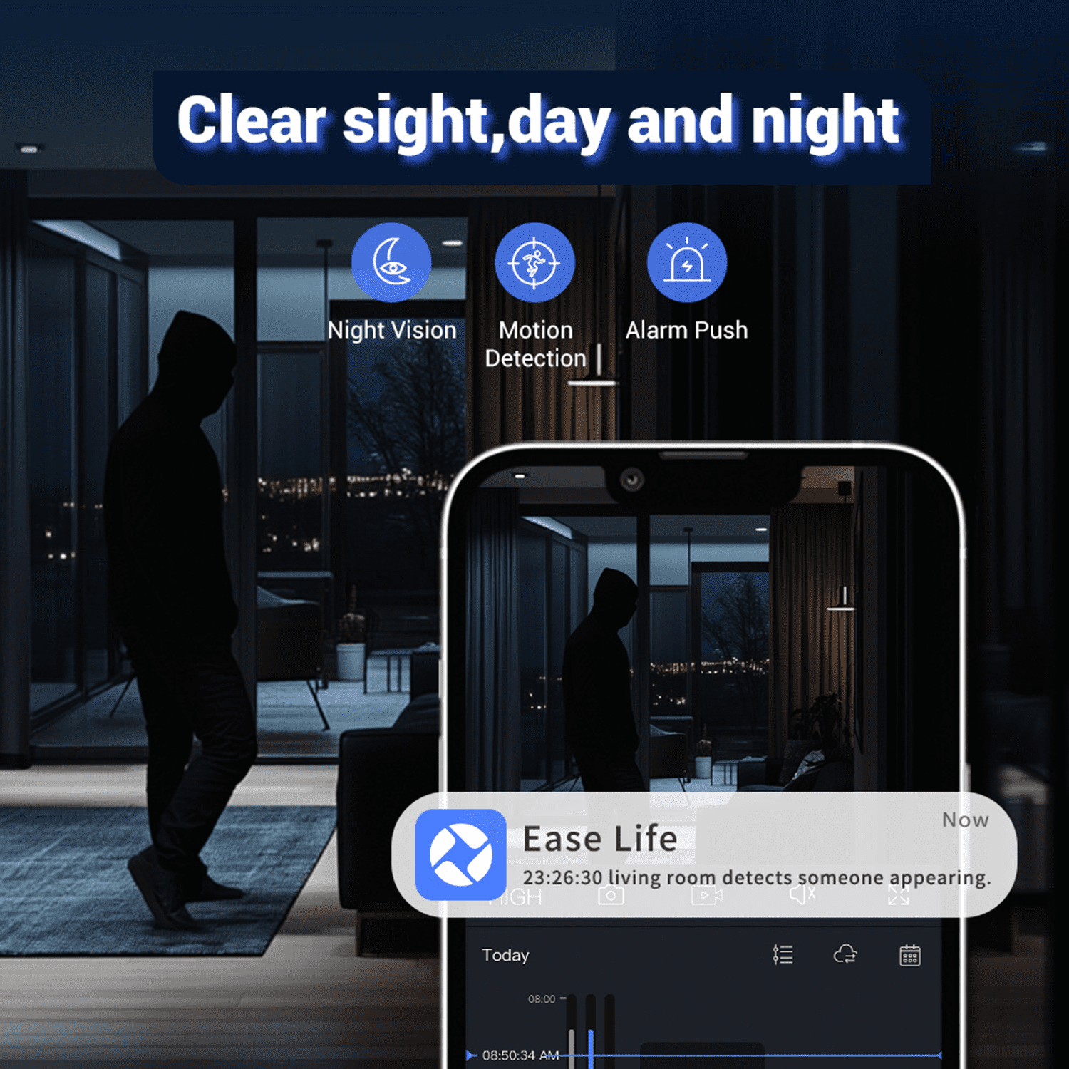 1080P Indoor Security Camera for Home 2.4G Small Wi-Fi Camera with Phone App, Motion Detection, Two-Way Audio, Night Vision, K11-2Pcs
