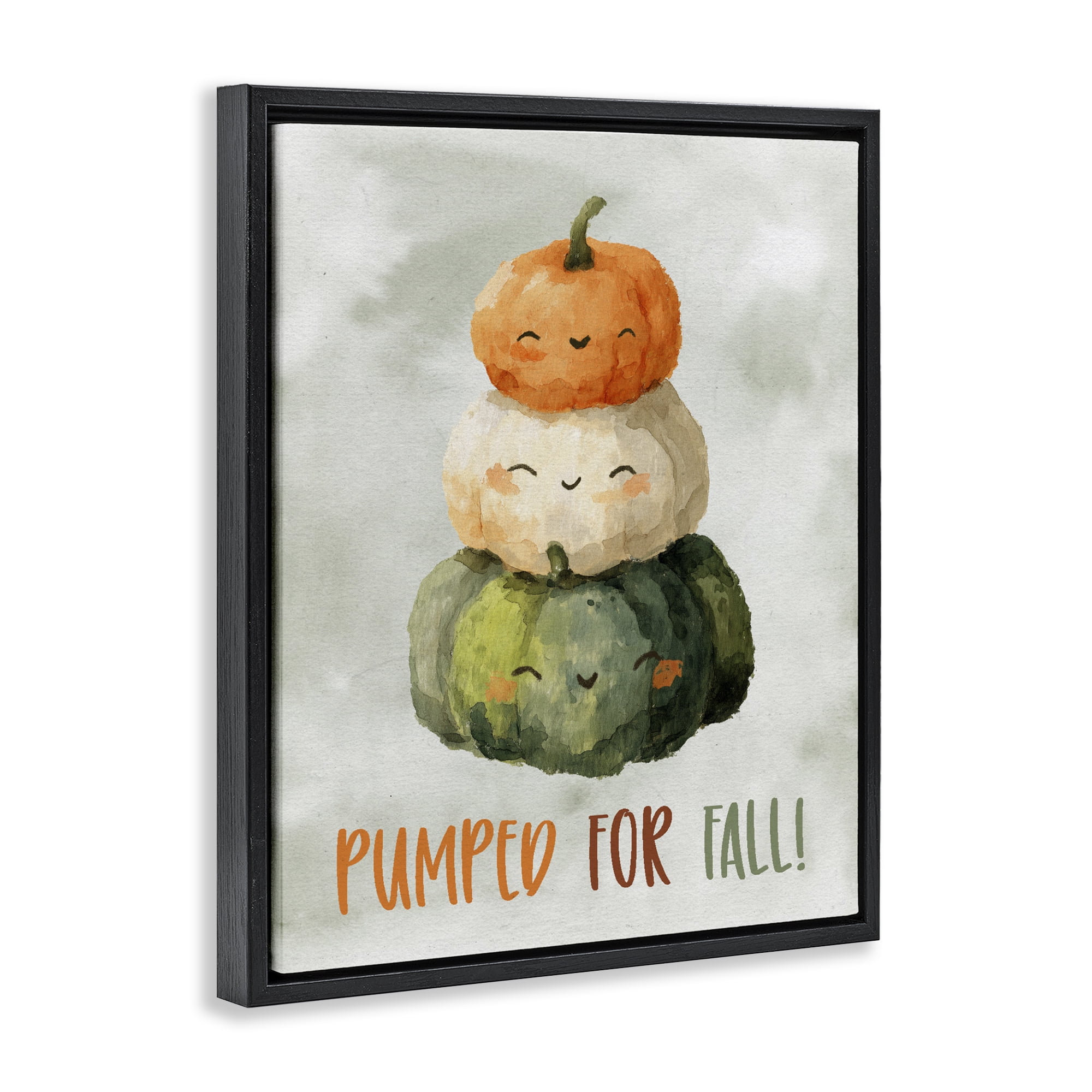 Stupell Industries Smiling Pumpkins Pumped For Fall Black Framed Floater Canvas Wall Art, design by Ziwei Li