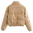 thumbnail image 4 of Winter Jackets for Women Womens Cropped Coats Padded Jacket Pu Leather Coat Short Jackets Warm Quilted Coats Outerwear Full Zip with Pockets Stand Collar Solid Color Size, 4 of 5