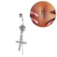 thumbnail image 1 of SNNROO Rhinestone Double Cross Dangle Navel Belly Button Barbell Ring Body Piercing Jewelry, 1 of 6