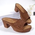 thumbnail image 6 of Women's Crochet Block Heel Mules Open Toe Chunky Heel Clogs for Women Casual Thick Sole Slip On Shoes Spring Summer Comfortable, 6 of 10