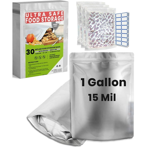 Bolsas Mylar para almacenamiento de alimentos de 1 galón Home Sensei, paquete de 30