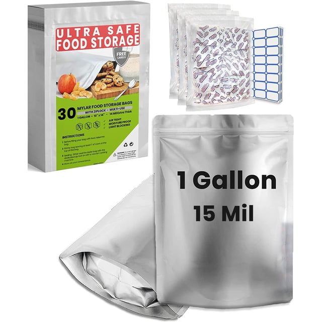 Bolsas Mylar para almacenamiento de alimentos de 1 galón Home Sensei, paquete de 30