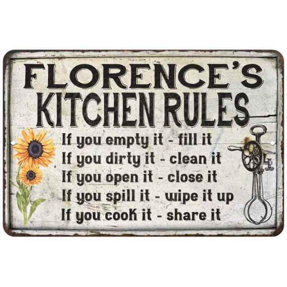 Florence's Kitchen Rules Chic Sign Vintage Decor 8x12 Metal Sign 108120032110