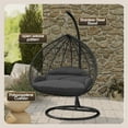 thumbnail image 3 of LeisureMod Hanging Swing Chair Two-Person Seater Egg Chair Black Frame in Teardrop Design with Armrest Removable Zippered Washable Polyester Cushion Cover for Indoor and Patio Recluse Collection, 3 of 11