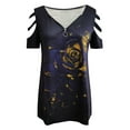 thumbnail image 4 of USSUMA Womens Blouses Tops Dressy 3D Rose Print Tops for Women Casual Summer V Neck Plus Size Tunic Women's Short Sleeve Strappy Cold Shoulder Graphic Zip T-Shirts Trendy, 4 of 5