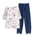 thumbnail image 2 of Nrmvnmi Women's Summer 2 Piece Outfits Casual Floral Prints Short Sleeve Pajama Tops Wide Leg Pants Lounge Sets Tracksuits Mothers Day Gifts, 2 of 5