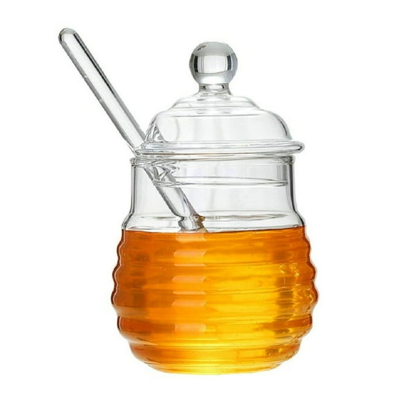 Honey Pot, With Honey Dipper Borosilicate Transparent Syrup Pot
