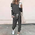 thumbnail image 2 of Two Piece Sports Suit Set Women's Fashionable Loose Printed Long Sleeved Round Neck Drawstring Casual Set 2 Piece Sports Suit Set S-31 Gray XXL, 2 of 4