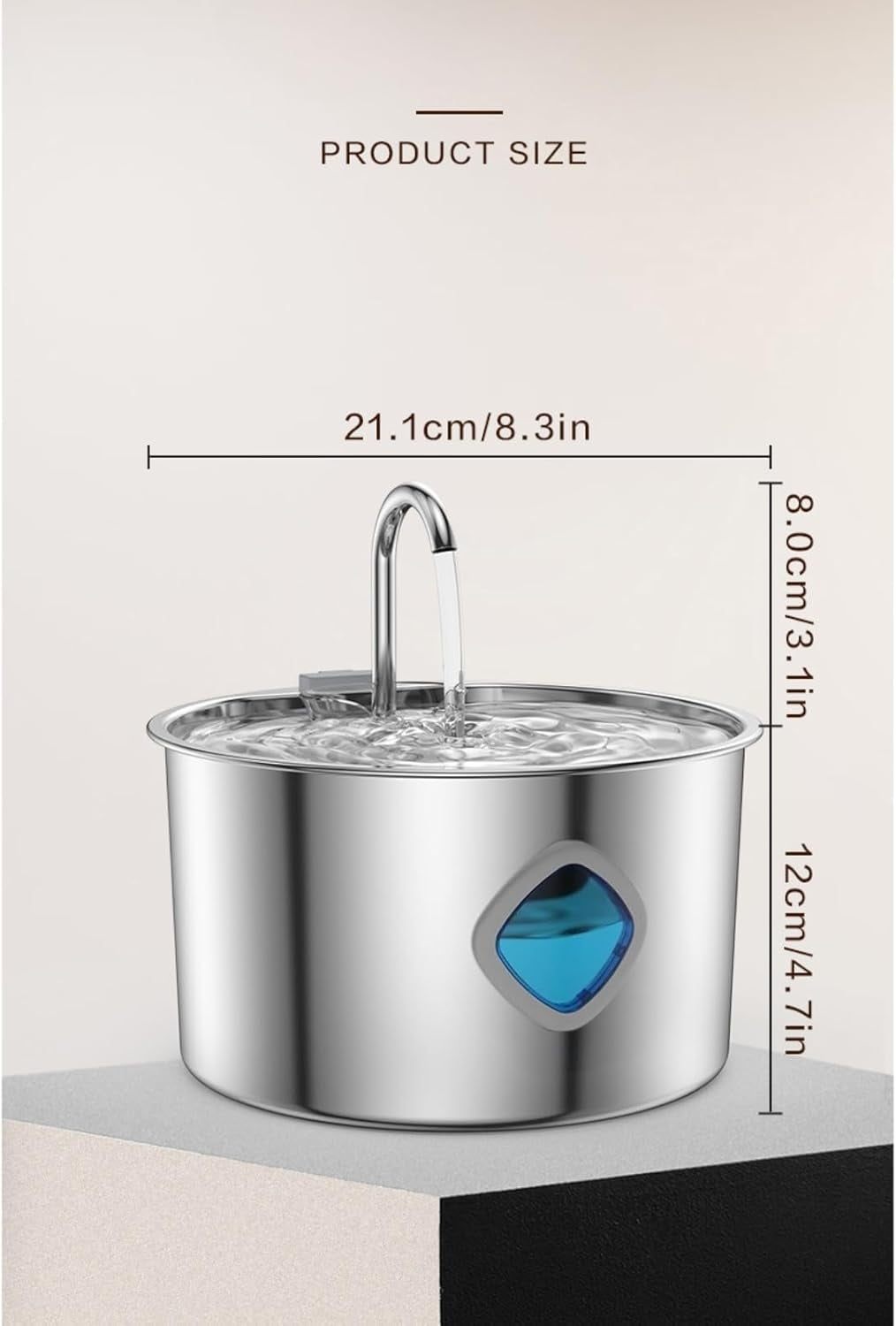 Dog Water Bowl, Automatic Pet Water Fountain for Cats/Dogs, Large Capacity Dog Water Fountain Stainless Steel, Silent Low-Noise Design, Easy to Clean