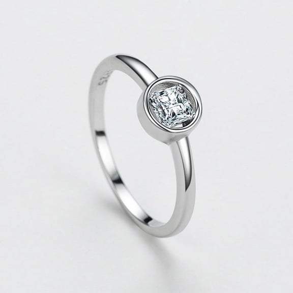 Womens Sterling Silver Geometric Ring With Round Zircon Artificial Diamond S925 Jewelry Korea Japan Style Ring