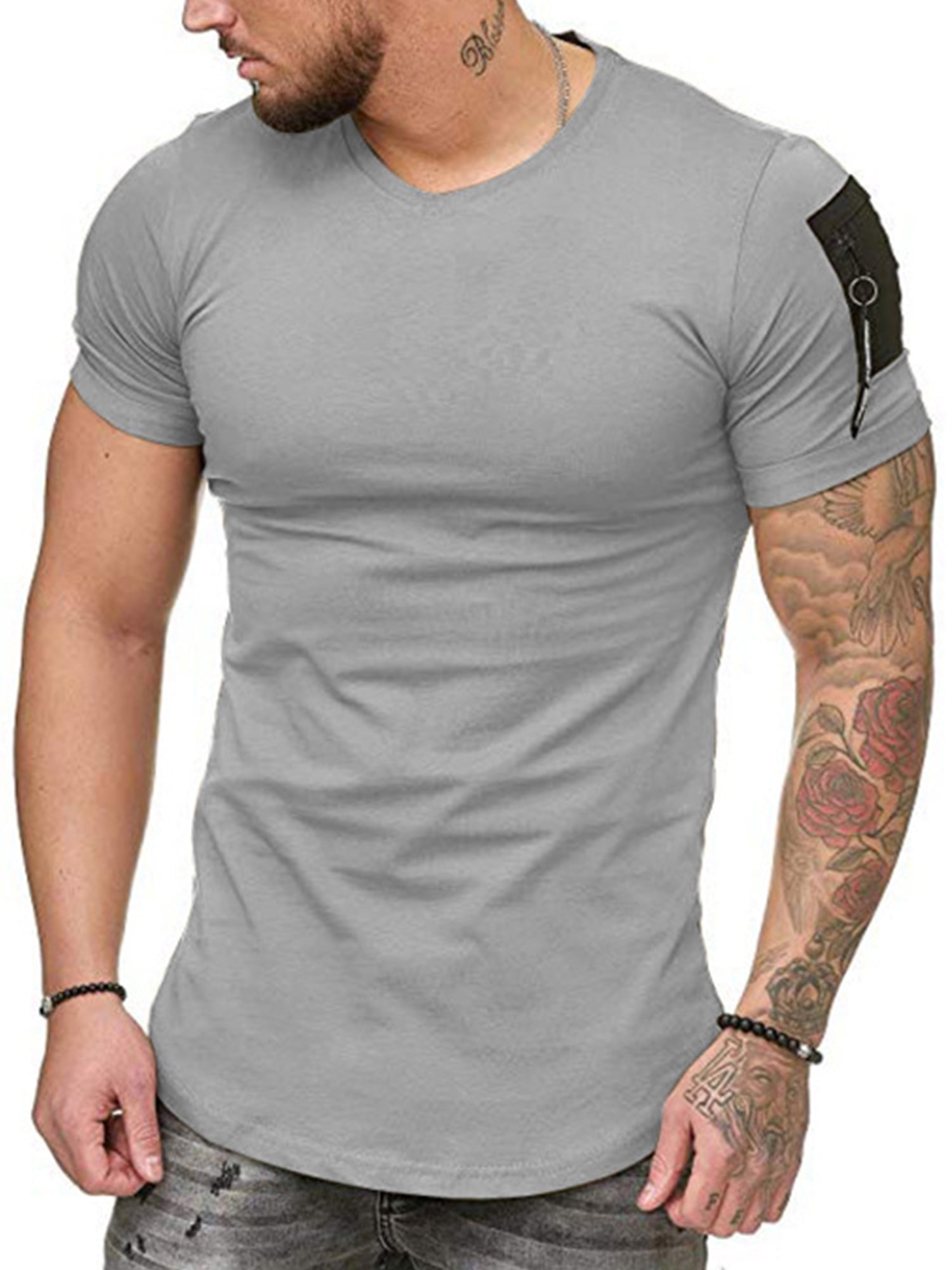 CRYYU Men Plain Long Sleeve Pullover Muscle Slim Fit Casual Round Neck Tshirt