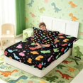 thumbnail image 4 of Manfei Cute Cartoon Dino Animals Twin Fitted Sheet,Lovely Flowers Bedding,Black Green,2-Piece,1 Fitted Sheet and 1 Pillowcase, 4 of 6