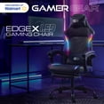 thumbnail image 3 of Gamer Gear EdgeX Customizable RGB LED Gaming Chair with Vibrating Lumbar Pillow, Headrest Pillow, Adjustable Recline, Extendable Padded Footrest, and 275 lb Capacity, Black, 3 of 12