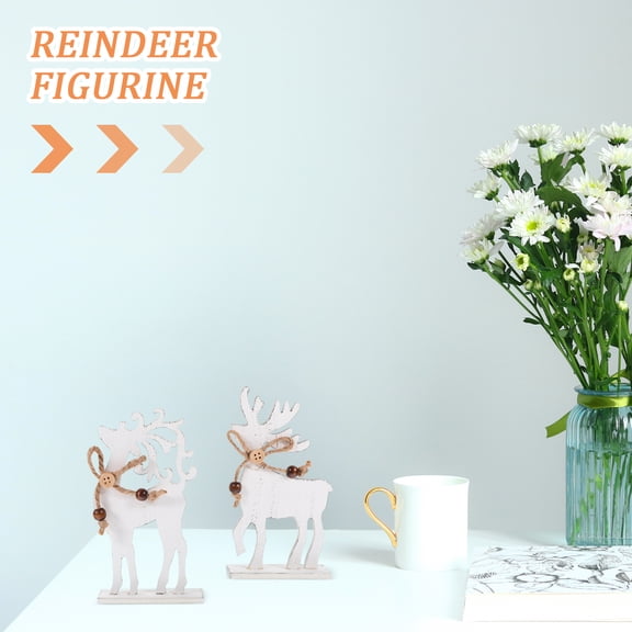 WEAVILUX 2-Pack Rustic White Wood Reindeer Christmas Decorations for Indoor Holiday Home Decor