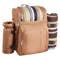Picnic Backpack for 4, Insulated Cooler Backpack - Beach Picnic Basket with Utensils, Brown Double-deck