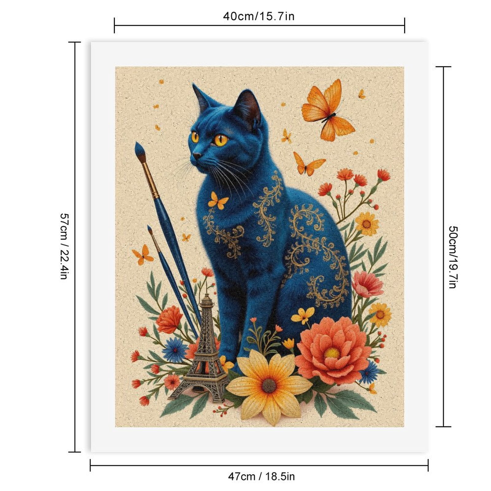 Paint By Numbers Kit for Adults Beginner - Blue Cat Art Flowers Painting Paris DIY Canvas Painting Kits for Adults, Frameless Paint By Number for Adults for Home Wall Decor 16x20 Inch
