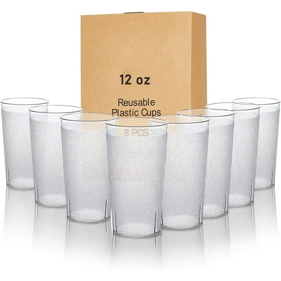 Clear Plastic Tumblers,8 Pcs Plastic Drinking Glasses,Reusable Plastic Cups,Stackable Cups for Water,Wine