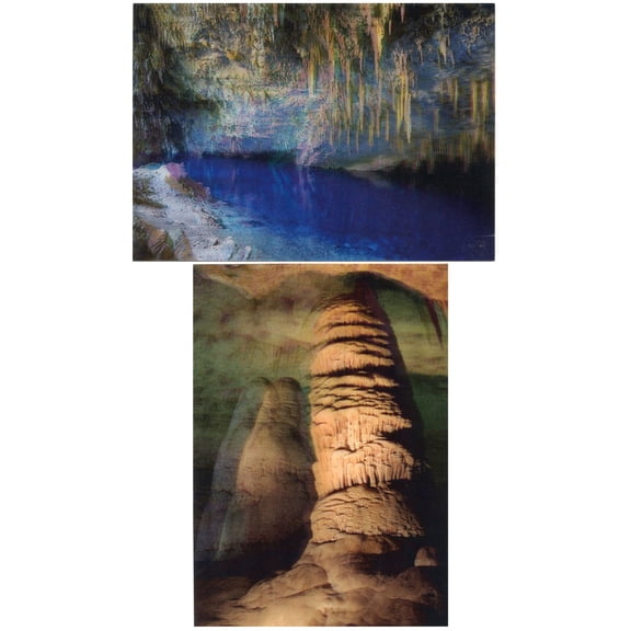 CAVES - 2 different - 3D Lenticular Postcard Greeting Cards - Flowstone Cave and Hall of Giants, Carlsbad Caverns Nationa Park.