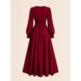 thumbnail image 4 of Women Deep V Neck Long Sleeve Maxi Gown, Ruched Waist A Line Flared Formal Dress, Elegant Party Wedding Guest Dress, 4 of 4