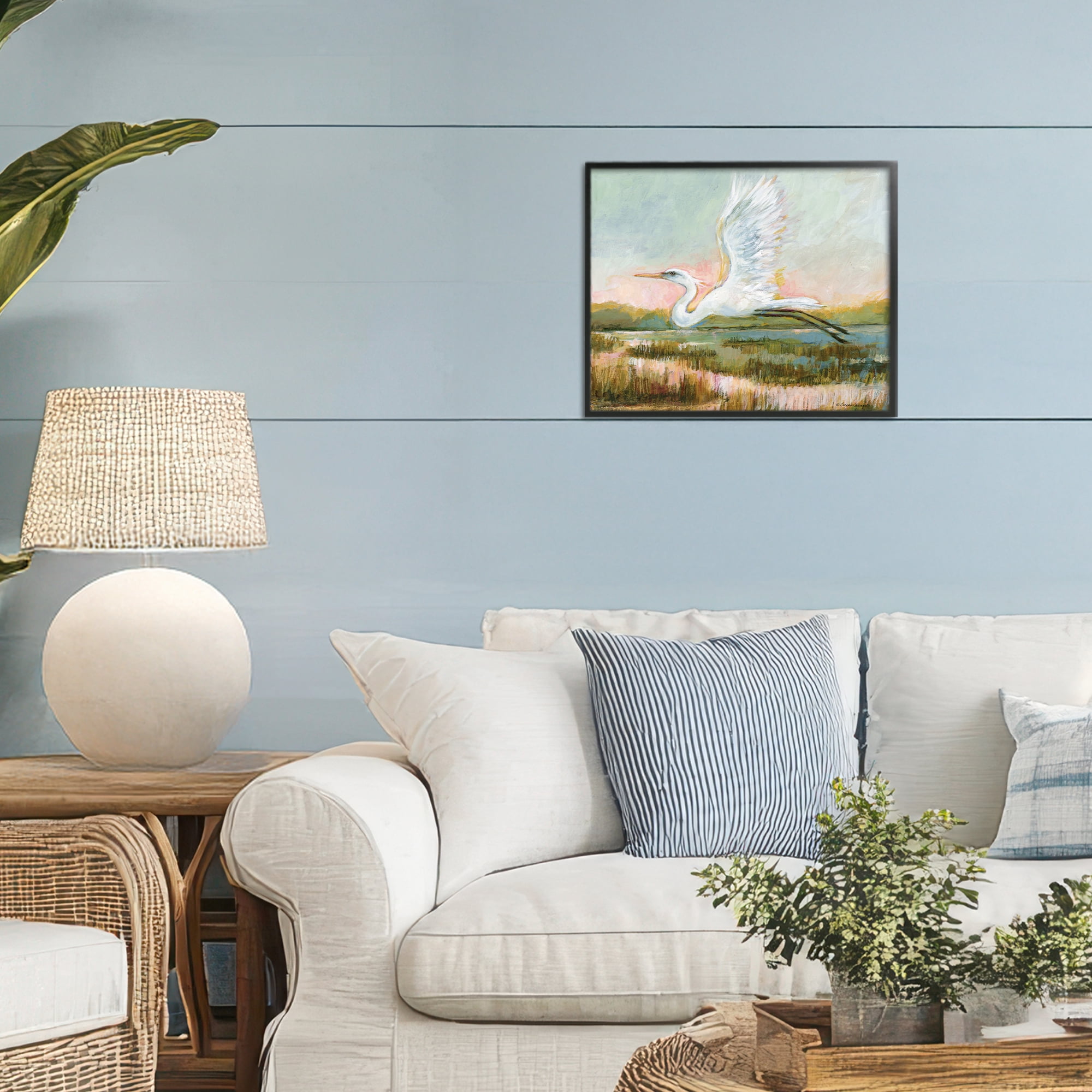 Stupell Industries White Heron Flying Black Framed Giclee Art, design by Susan Winget