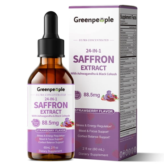 Saffron Extract Liquid Drops – 24-in-1  Blend with Ashwagandha & GABA – Strawberry Flavor, 2 fl oz