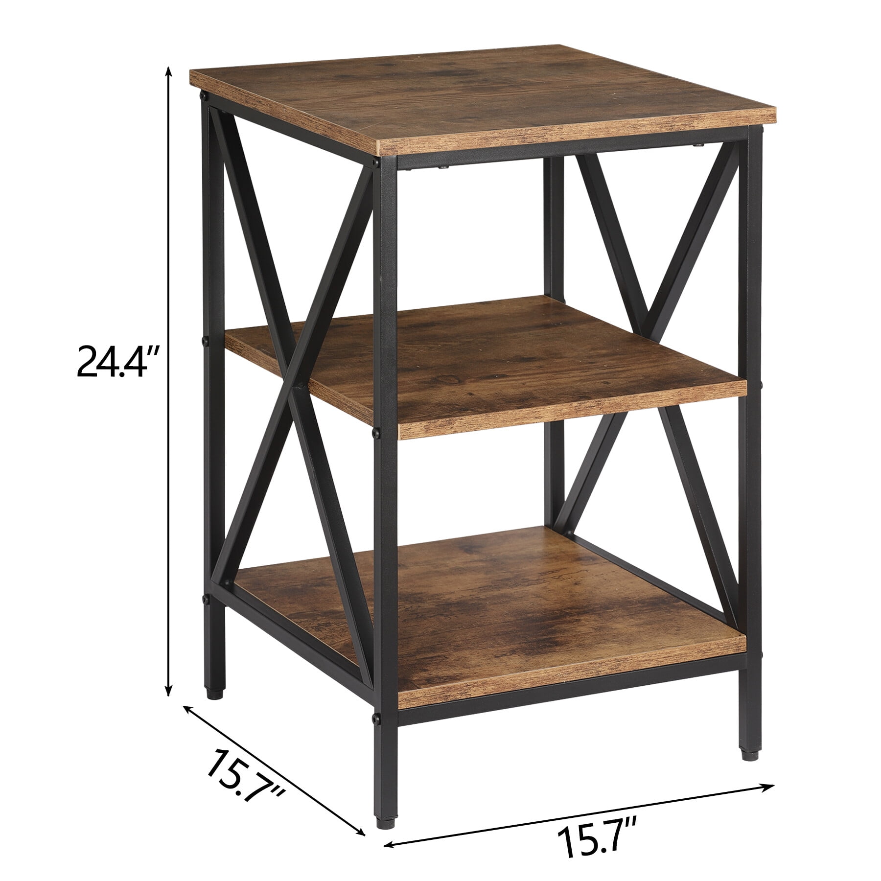 ZENSTYLE End Table with Shelves 3-Tier Side Table X-Shaped Design Living Room