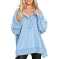thumbnail image 2 of Sgkm Women Blouses Trendy Fall Button Sweatshirt Loose V Neck Tunic Tops for Women Loose Fit Dressy XL Sky Blue, 2 of 7