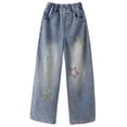 thumbnail image 6 of Karoyedx Girls Clothes Jeans for Teen Girls Straight Wide Leg Baggy Pants Y2k Boyfriend Skater Streetwear Cute Loose Fit Denim Trousers Blue Size,9-10 Years, 6 of 9