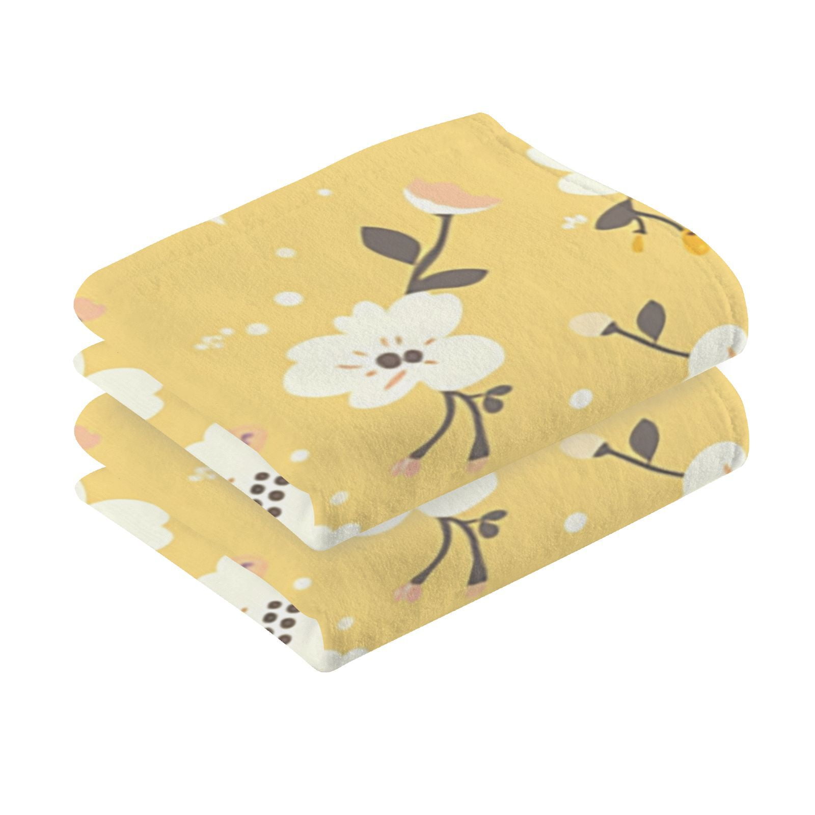 Yellow Floral Hand Towels Cotton Bath Towels Large Face Towels Absorbent for Bathroom 2 Packs