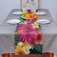 thumbnail image 4 of Table Runner Dresser Scarves 60 Inch Long, Watercolor Hibiscus Flowers Tropical Hawaii Floral Linen Dining Table Runners Green Plant Leaf Tabletop Scarf for Wedding Holiday Party Kitchen, 4 of 7