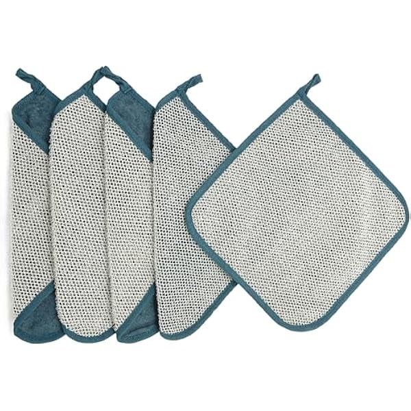 wonima11 5 Pack Soft Weave Home Spa Bath Shower Exfoliating Massage Face Body Wash Cloths, Dual-Sided with Exfoliating Scrub and Soft Terry Cloth Towel
