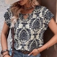 thumbnail image 3 of Dolkfu Keyhole Neck Tops for Women Trendy Pull-on Short Sleeve Black Boho Blouses & Tops Paisley Pullover Retro Geometric Black,Xxl, 3 of 4