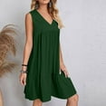 thumbnail image 5 of Kmdttou Dresses for Girls/Women Summer V-Neck Solid Color Casual High Waisted Sleeveless Dress Beach Sundress with Pockets Gift for Women, 5 of 9