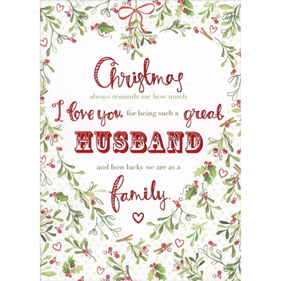 RSVP Such a Great Husband: Holly Branches Border Creating Heart Shape Christmas Card for Husband