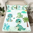 thumbnail image 2 of Manfei Cartoon Green Dinosaur Twin Sheet Sets, Leaf Plant Botanical Twin Fitted Sheet, Teens Kids Boys Girls Flat Sheet, Breathable Home Decor, 3 Pieces, 2 of 7