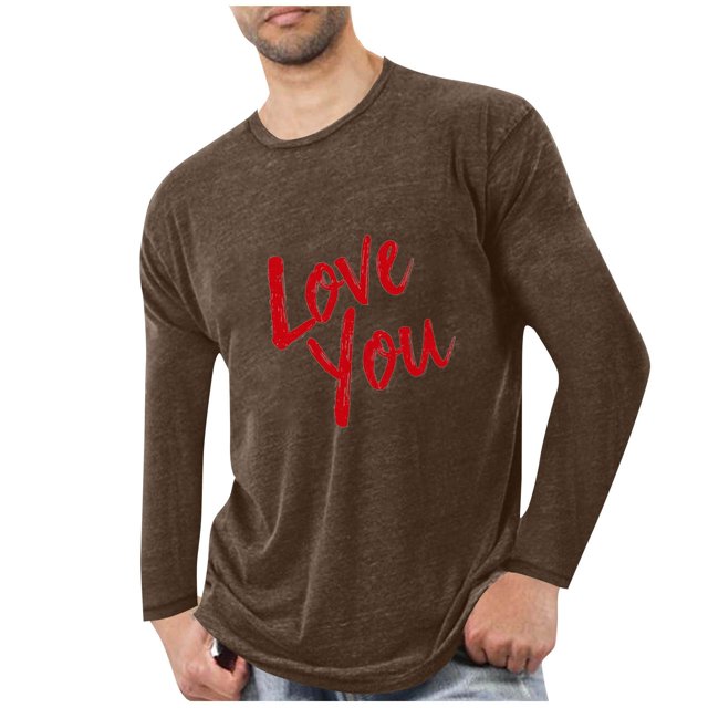 Lovzfmll Haut de Pyjama Athlétique à Manches Longues Col Rond pour Hommes Imprimé Cœur Marron, m