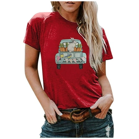 

TZNBGO Women Crewneck Bunny Printed T-shirt Easter Short Sleeve Casual Loose Blouse Easter Bunny T-Shirt Loose Top Red L Sexy Tops For Women Black Tube Tops For Women Bustier Tops For Women Boat1584