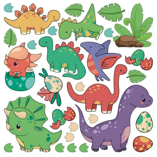 Agiferg Cartoon Dinosaur Cute Glass Sticker Children's Room Background Wall Decoration PVC Graffiti Wall Decal