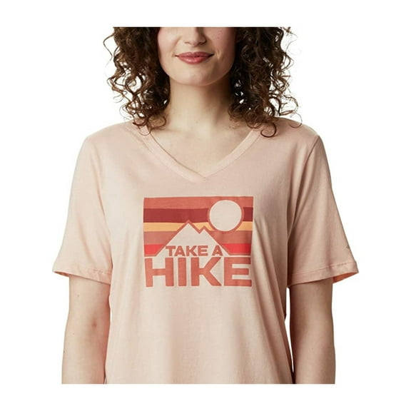 COLUMBIA Womens Orange Graphic Short Sleeve V Neck T-Shirt Plus 1X