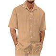 thumbnail image 2 of pstuiky Mangas cortas para hombre, Conjunto informal de verano para hombre, de color liso, de manga corta, con solapa y cordón elástico en la cintura. camisas casuales para hombre s, 2 of 3