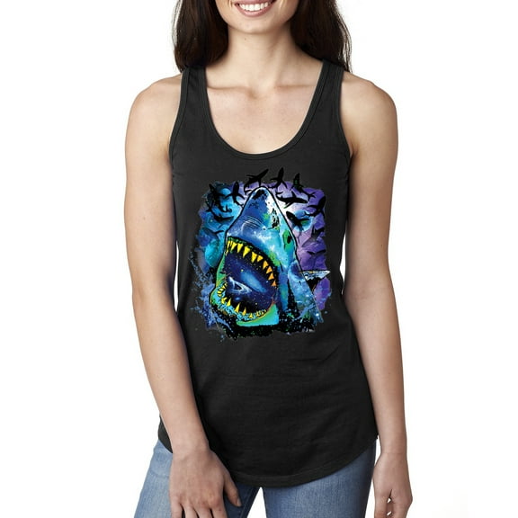 Great White Shark Species in Ocean | Womens Fishing Jersey Racerback Tank Top, Black, Small