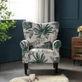 thumbnail image 5 of Erommy Mid Century High Back Accent Chair, Modern Upholstered Fabric Wingback Arm Chair for Living Room, Bedroom, Green Leaves, 5 of 7